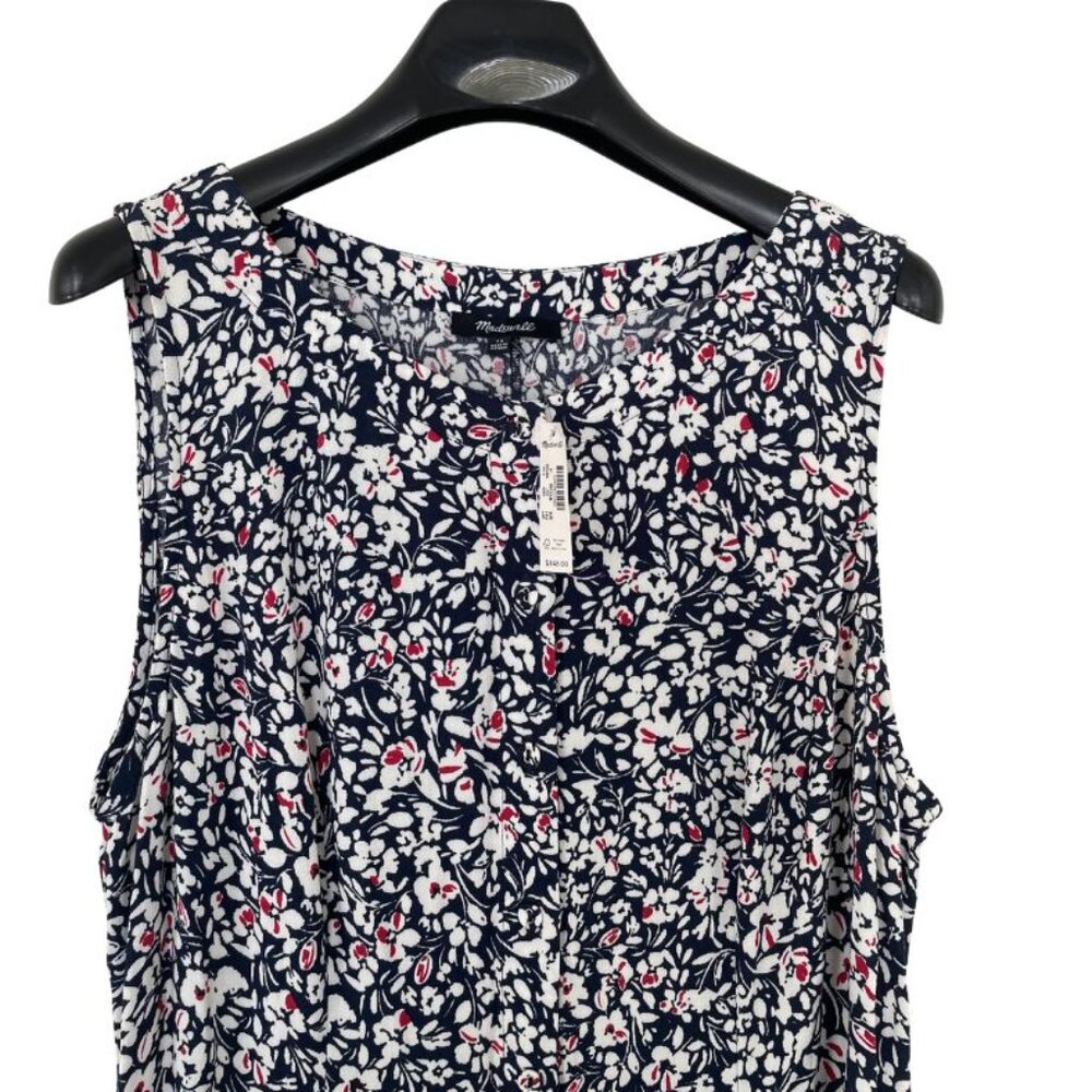 NWT Madewell Button-Front Boatneck Mini Dress Sz 14 Floral Navy Sleeveless Prepp - Picture 4 of 11